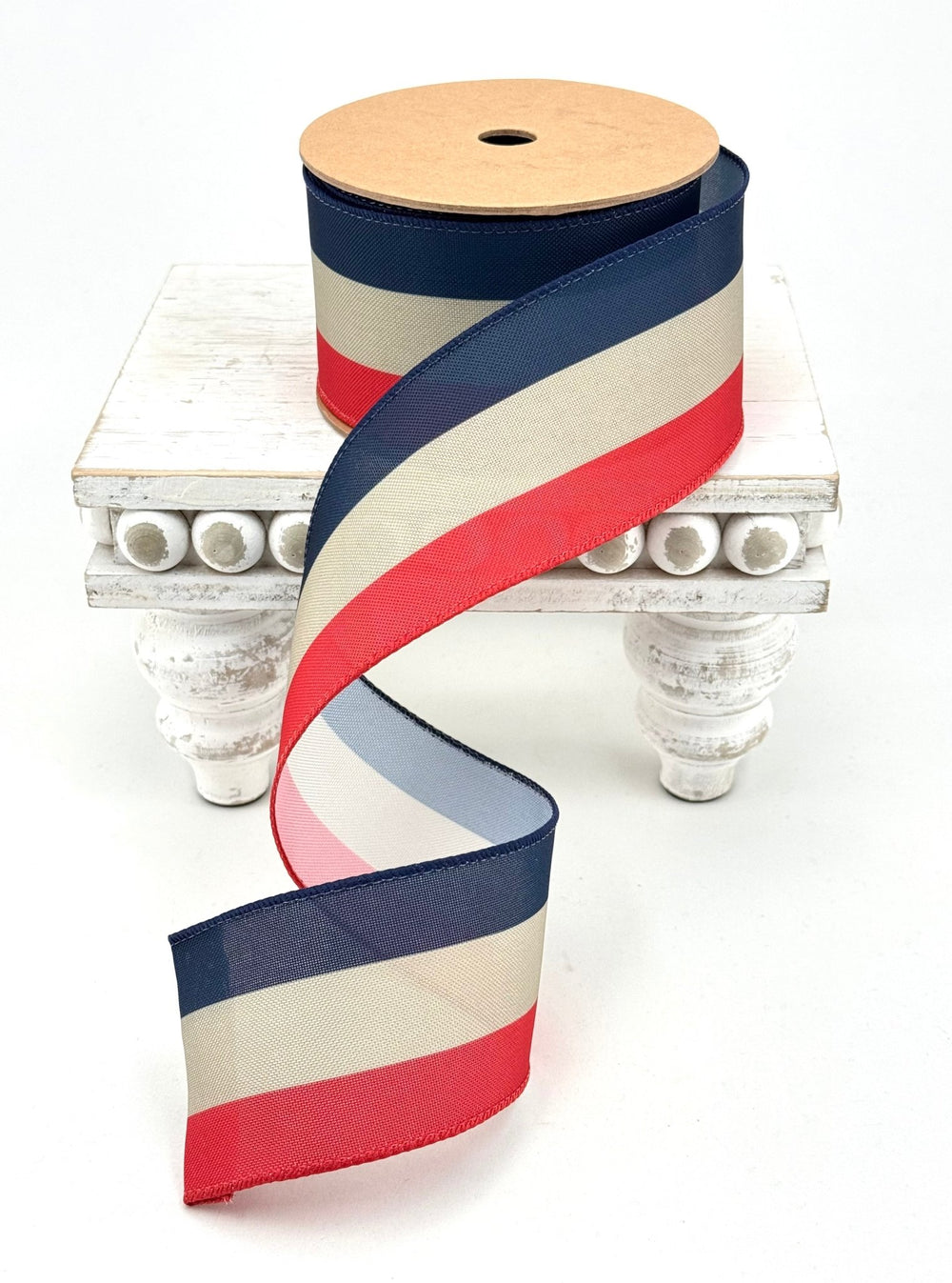 Red, Natural, & Navy Blue Bunting Stripe Wired Ribbon - 2.5" - Greenery MarketWired Ribbon9501W-032-63E