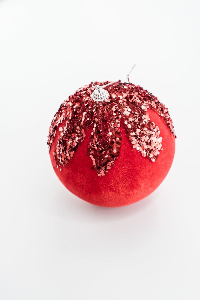 Red Ornament Sequin Velvet Ball - 5" - Greenery Market86666RD