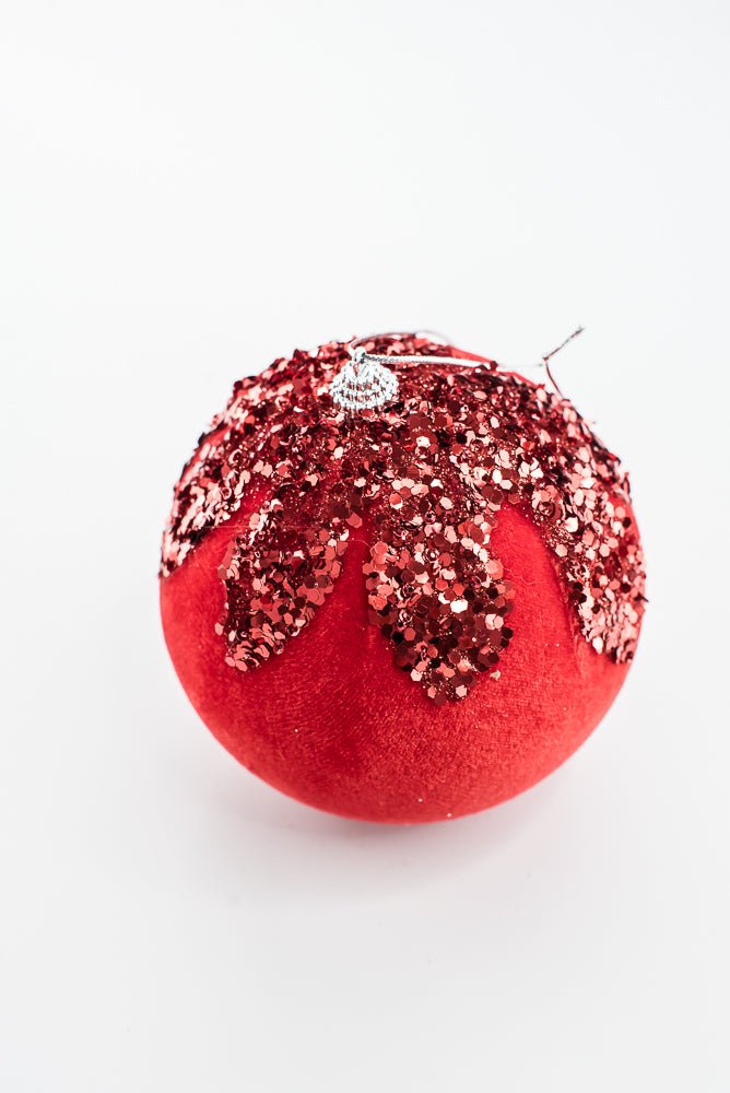Red Ornament Sequin Velvet Ball - 5" - Greenery Market86666RD