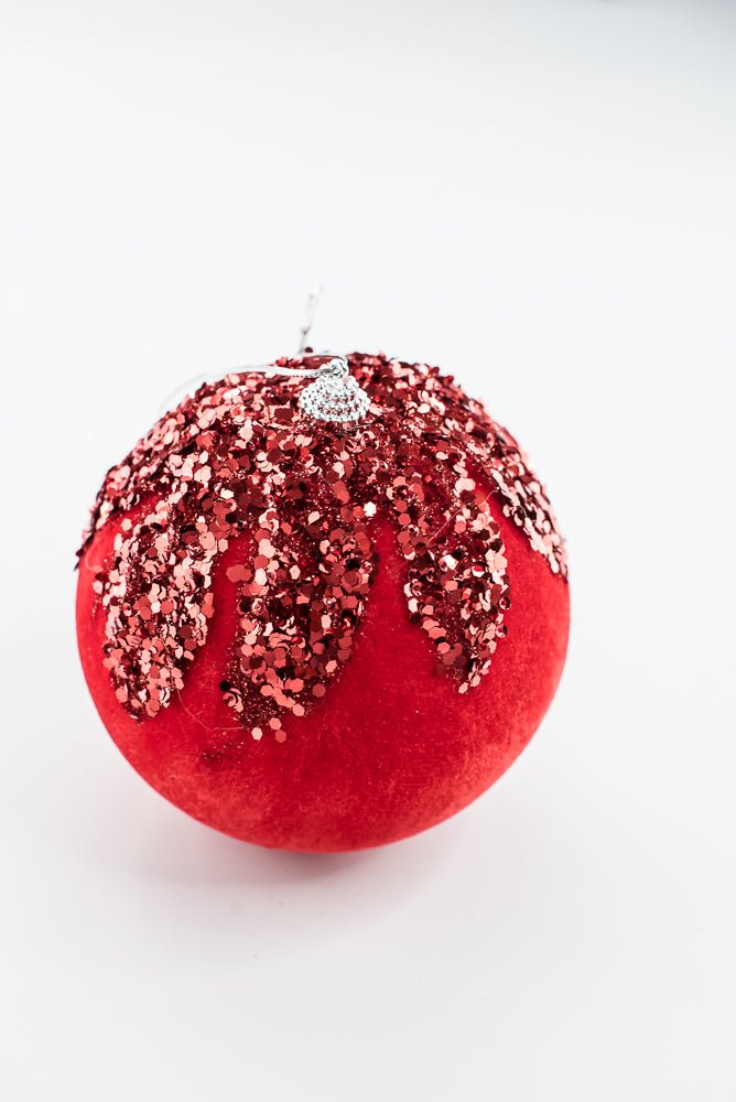 Red Ornament Sequin Velvet Ball - 5" - Greenery Market86666RD