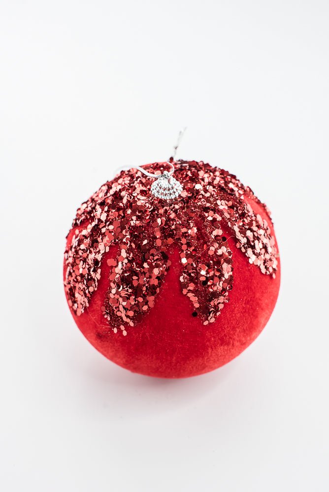 Red Ornament Sequin Velvet Ball - 5" - Greenery Market86666RD