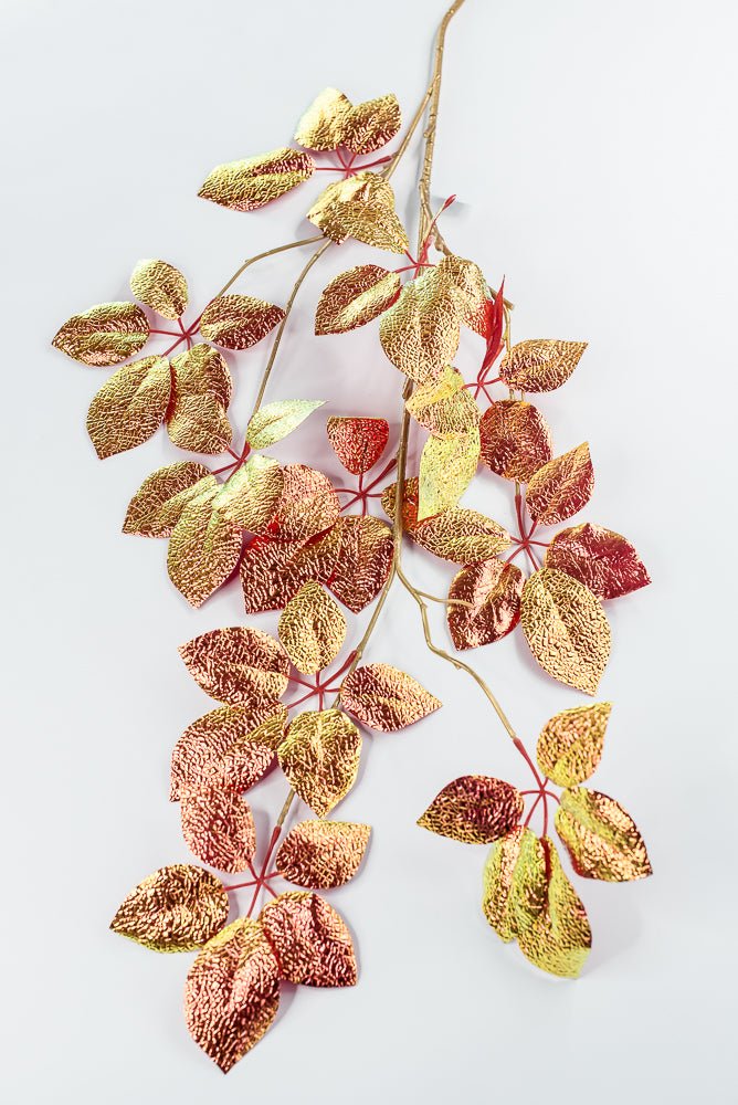 Red Pearl Metallic Schefflera Leaf Spray - 50" - Greenery MarketXFS930-RE