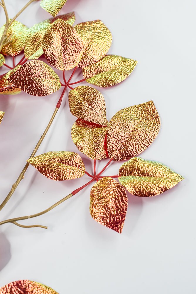 Red Pearl Metallic Schefflera Leaf Spray - 50" - Greenery MarketXFS930-RE