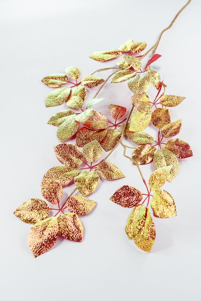 Red Pearl Metallic Schefflera Leaf Spray - 50" - Greenery MarketXFS930-RE