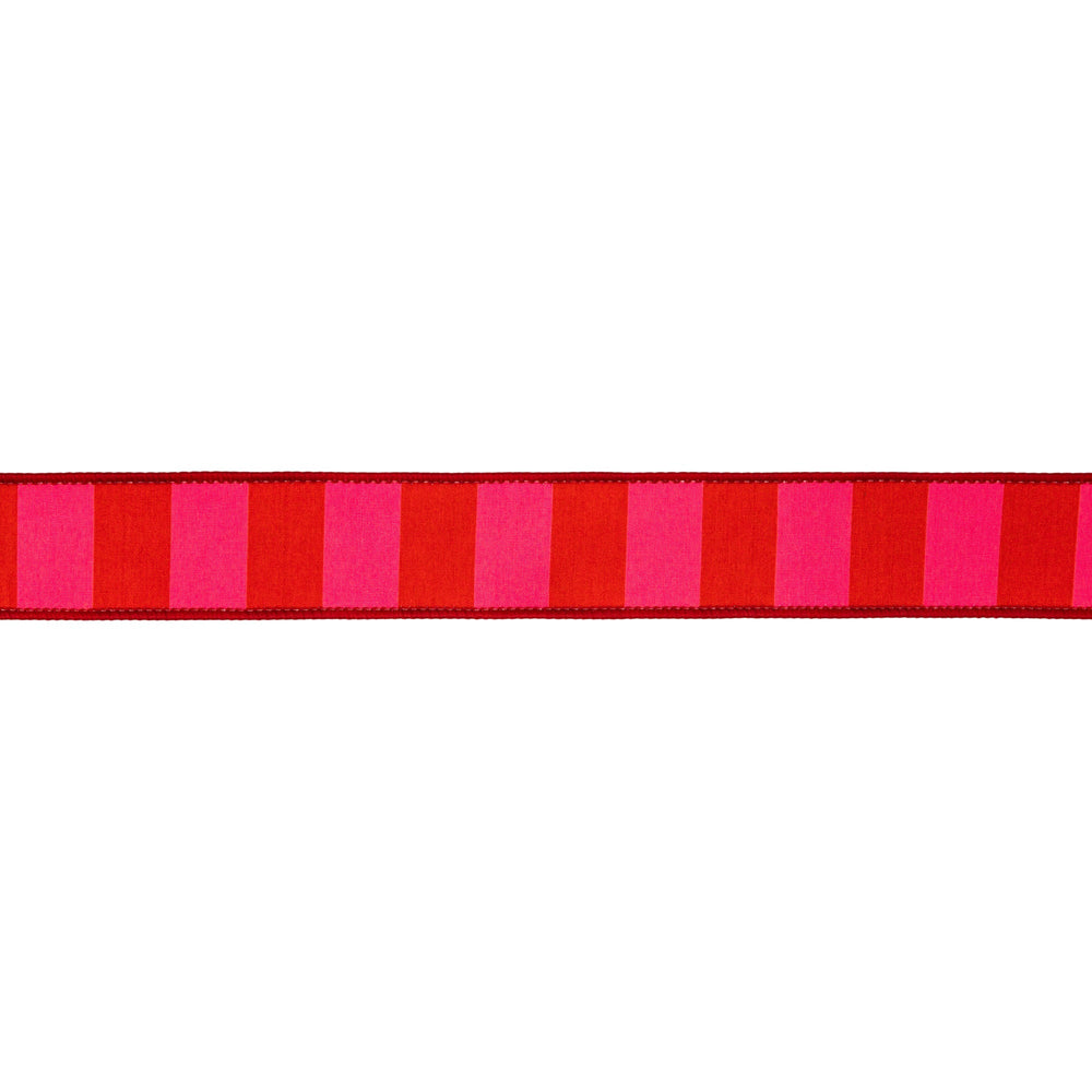 Red & Pink Wide Horizontal Stripe Dupioni Wired Ribbon - 1.5" - Greenery MarketWired Ribbon9335W-006-38E