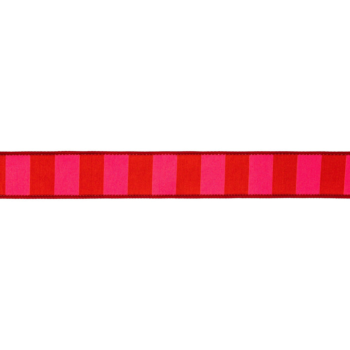 Red & Pink Wide Horizontal Stripe Dupioni Wired Ribbon - 1.5" - Greenery MarketWired Ribbon9335W-006-38E