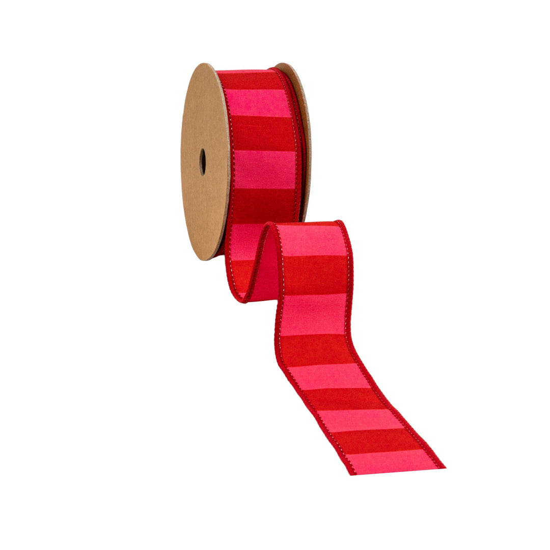 Red & Pink Wide Horizontal Stripe Dupioni Wired Ribbon - 1.5" - Greenery MarketWired Ribbon9335W-006-38E