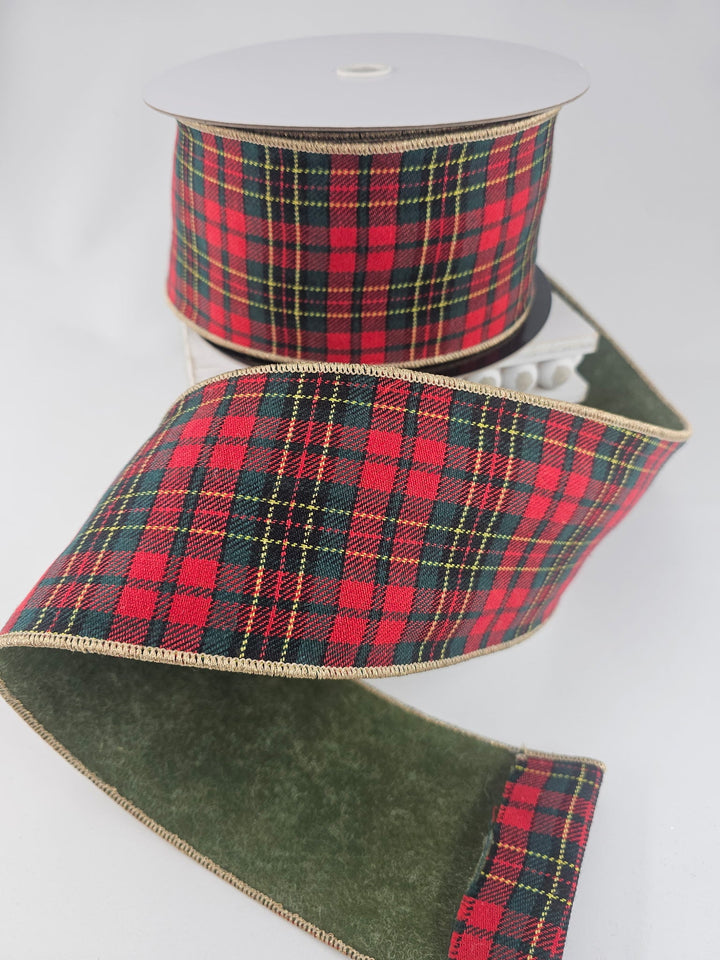 Red Plaid Ribbon With Green Backing - 4" - Greenery MarketRW0081-RE