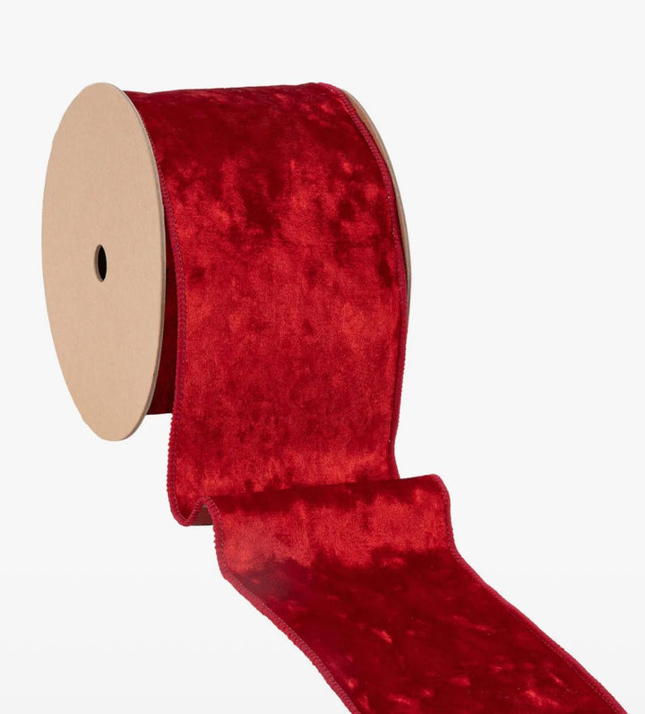 Red Premium Velvet With Plaid Back Wired Ribbon - 4" - Greenery Market7203W - 036 - 100E