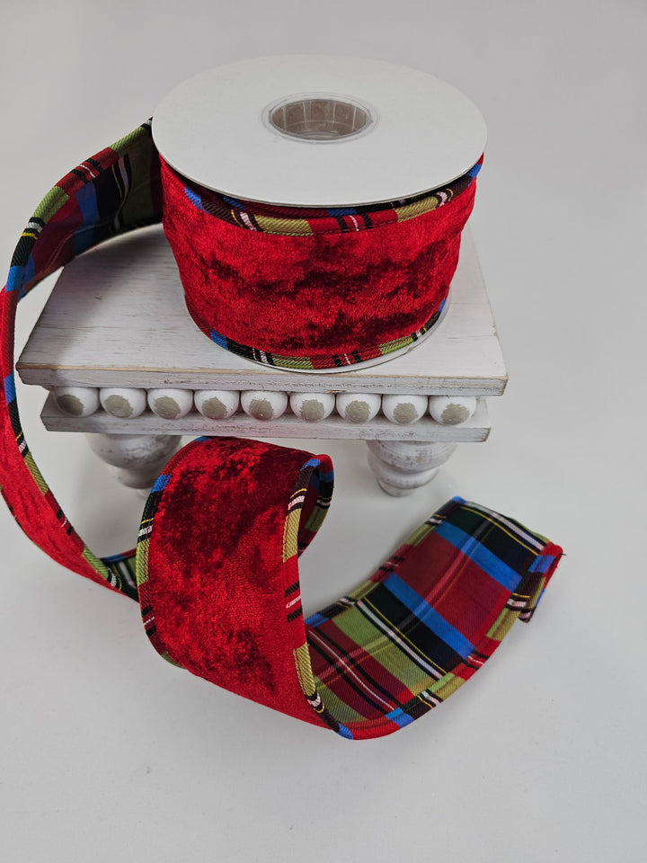 Red Ribbon Plaid Backing & Piping - 2.5" - Greenery MarketXR602/25R