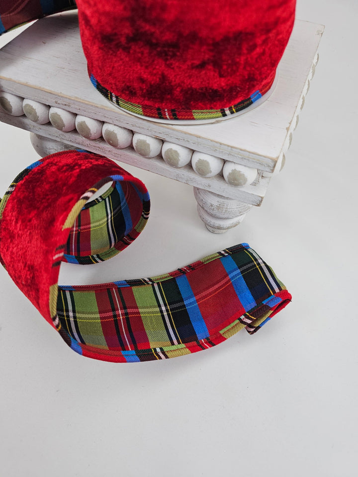 Red Ribbon Plaid Backing & Piping - 2.5" - Greenery MarketXR602/25R