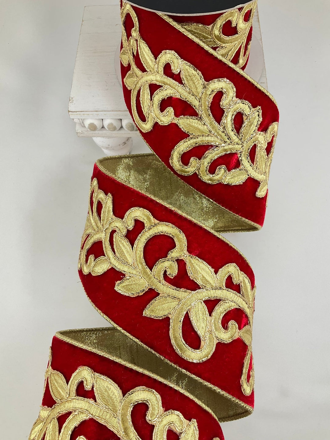 Red Royal Embroidery Farrisilk Wired Ribbon - 4" - Greenery MarketRG753 - 84