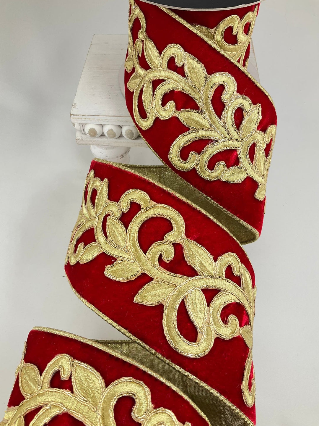 Red Royal Embroidery Farrisilk Wired Ribbon - 4" - Greenery MarketRG753 - 84