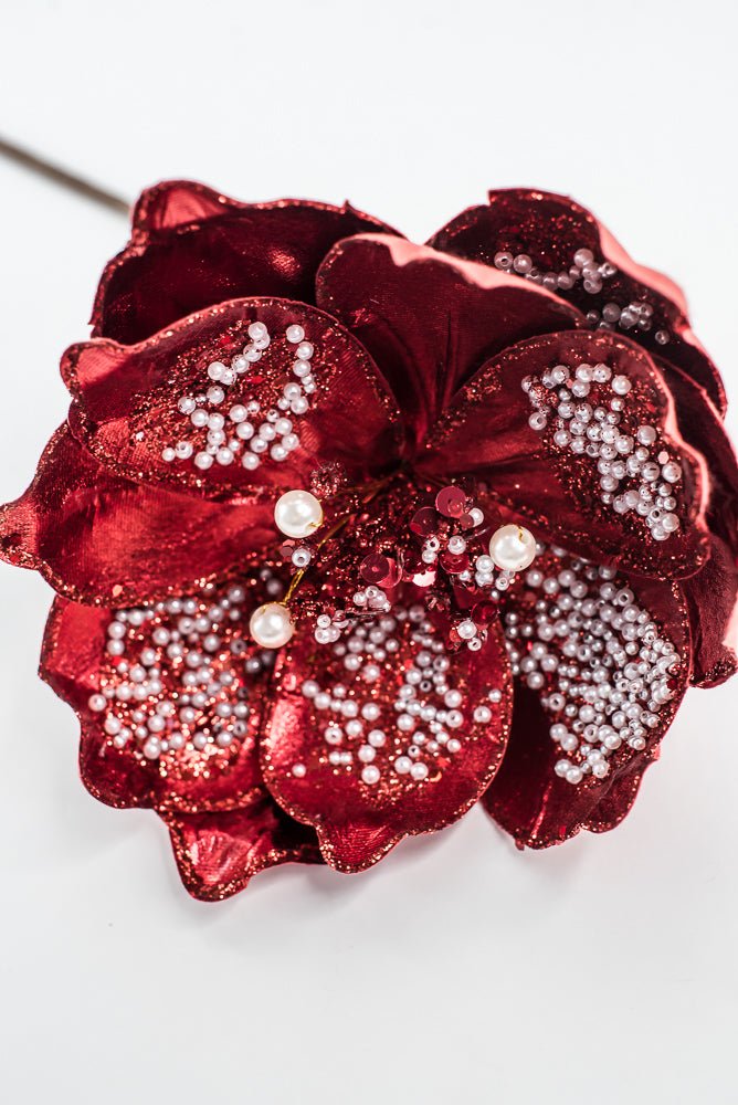 Red Sequin Magnolia Spray - 21" - Greenery MarketXG1116R