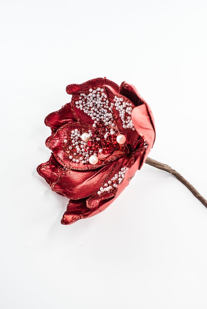 Red Sequin Magnolia Spray - 21" - Greenery MarketXG1116R