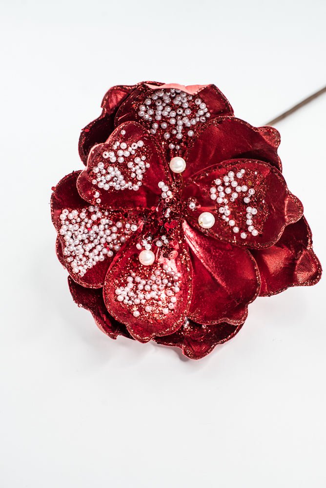 Red Sequin Magnolia Spray - 21" - Greenery MarketXG1116R