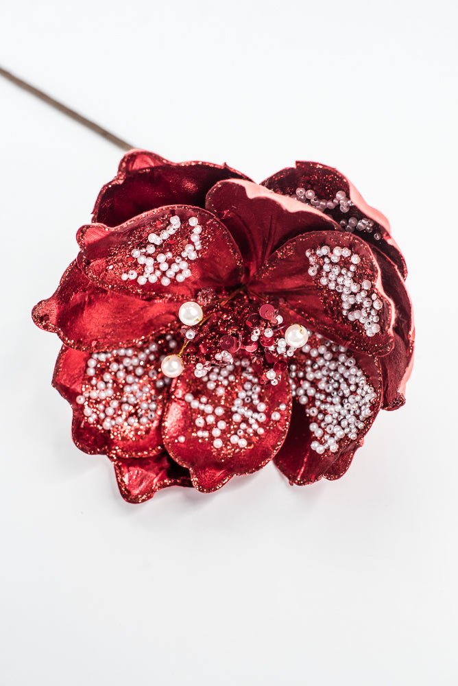 Red Sequin Magnolia Spray - 21" - Greenery MarketXG1116R