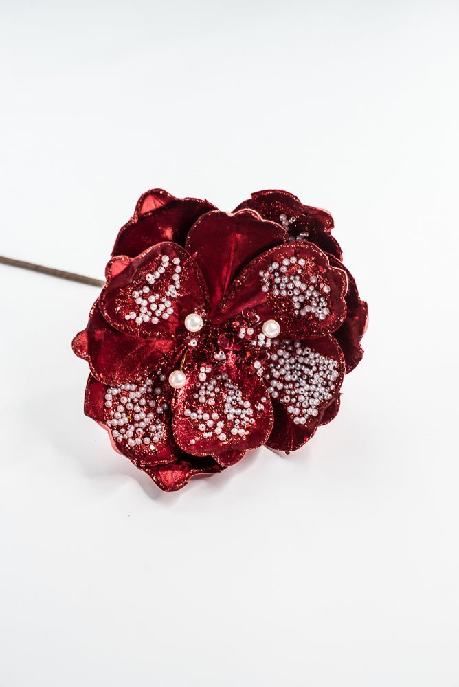 Red Sequin Magnolia Spray - 21" - Greenery MarketXG1116R