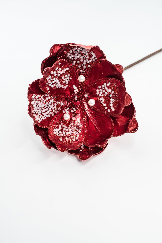 Red Sequin Magnolia Spray - 21" - Greenery MarketXG1116R