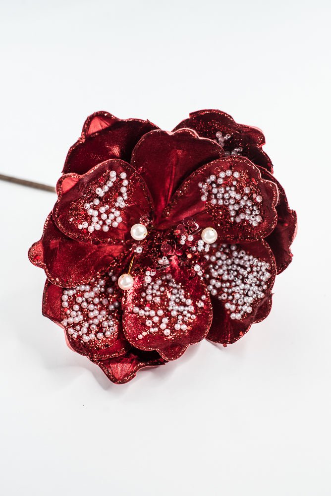 Red Sequin Magnolia Spray - 21" - Greenery MarketXG1116R