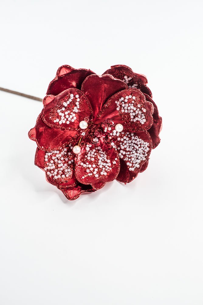 Red Sequin Magnolia Spray - 21" - Greenery MarketXG1116R