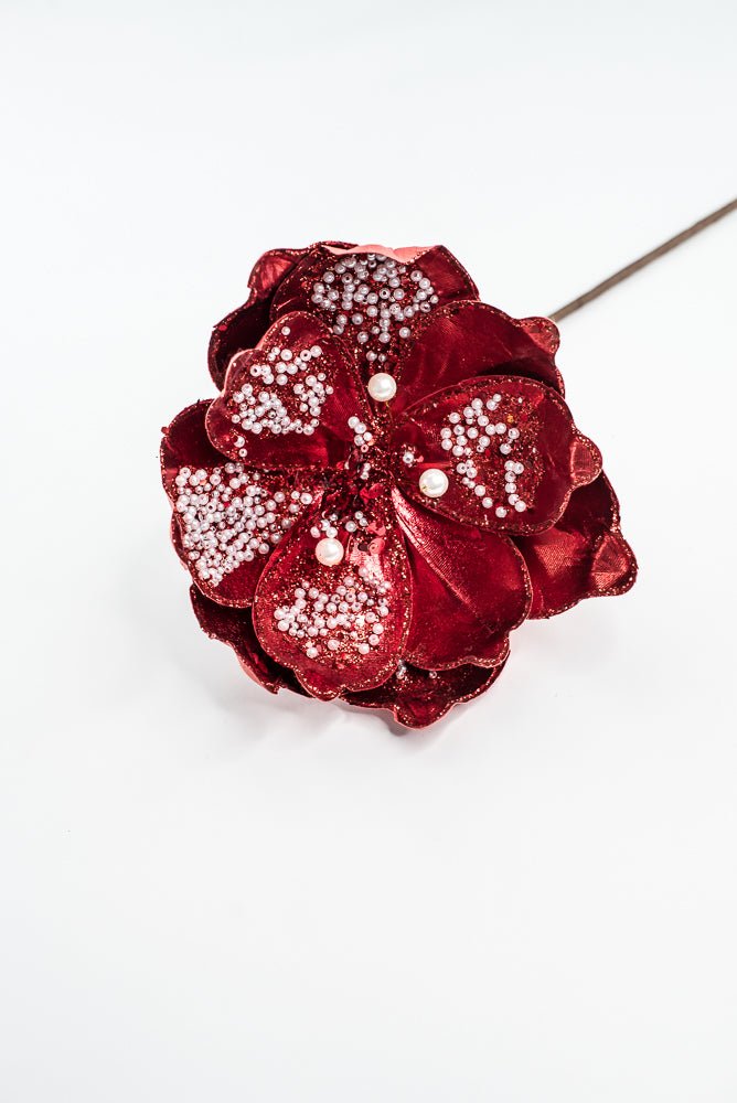 Red Sequin Magnolia Spray - 21" - Greenery MarketXG1116R