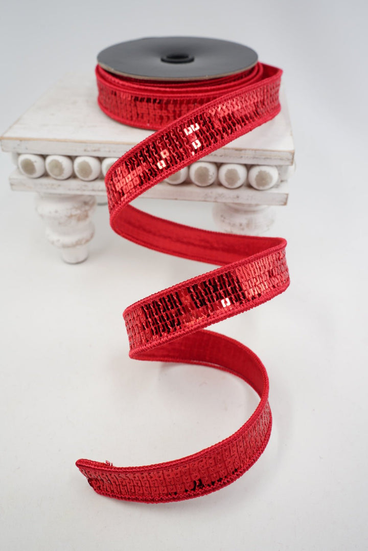 Red Sequin Wired Edge Ribbon - 1" - Greenery MarketWired Ribbon257782