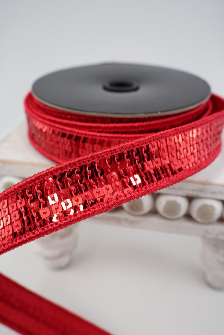 Red Sequin Wired Edge Ribbon - 1" - Greenery MarketWired Ribbon257782