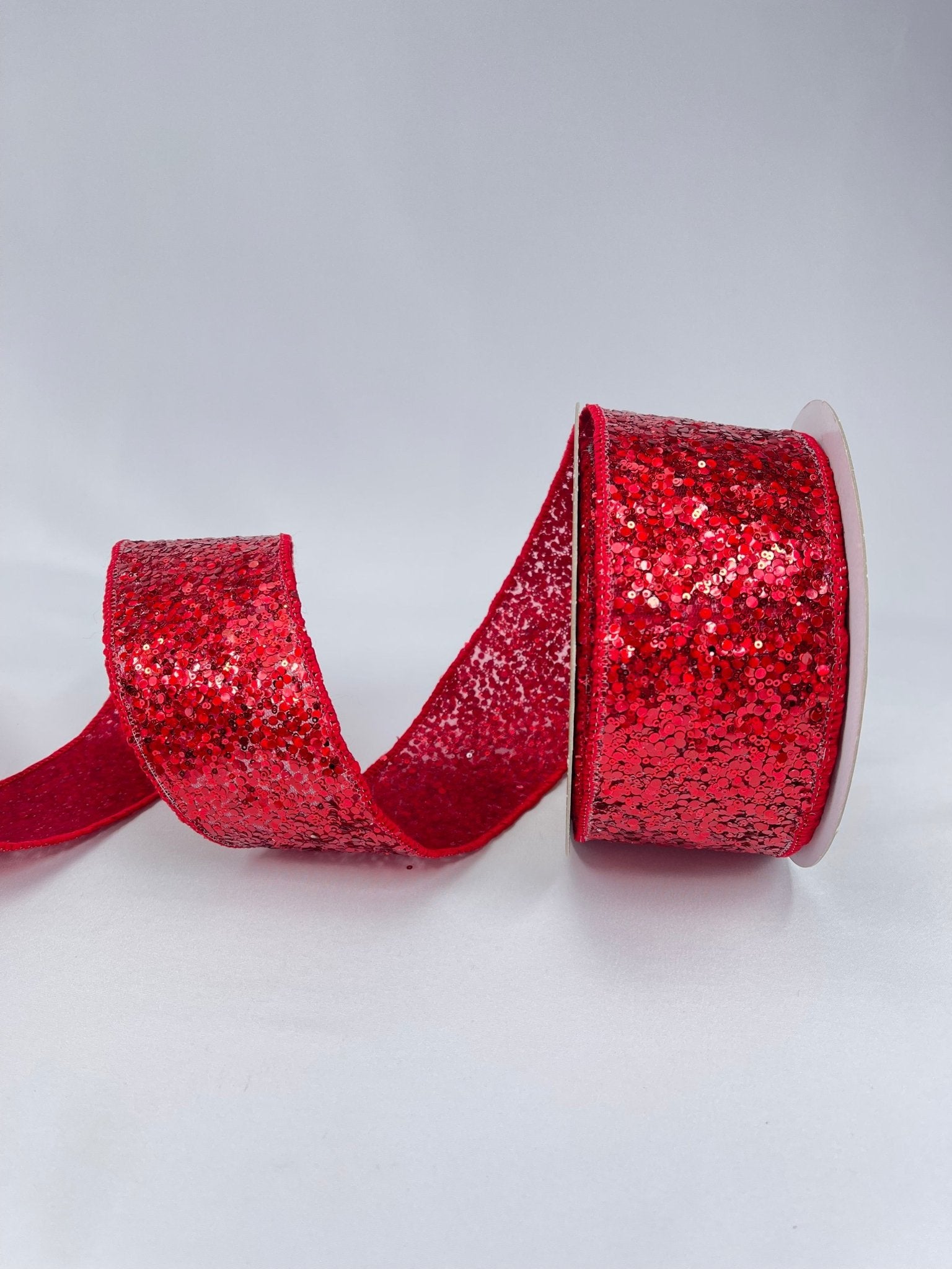 Red sequin wired ribbon - 2.5” - Greenery Market