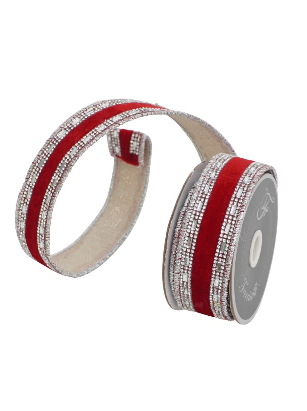 Red shimmering jewels trim 1.5” farrisilk wired ribbon - Greenery MarketRibbons & TrimRC177 - 02