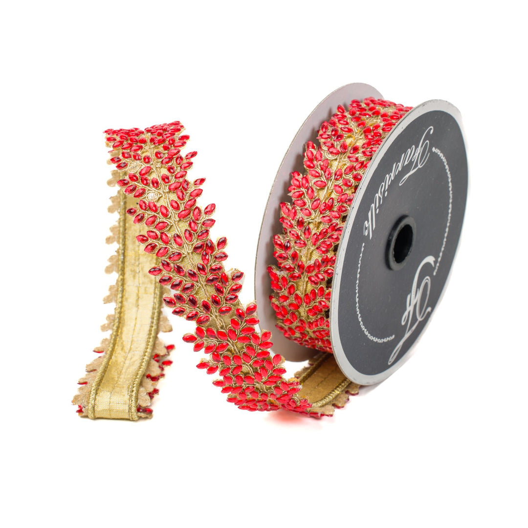 Red Sparkling Jewels Farrisilk Wired Ribbon - 1" - Greenery MarketRK684 - 02