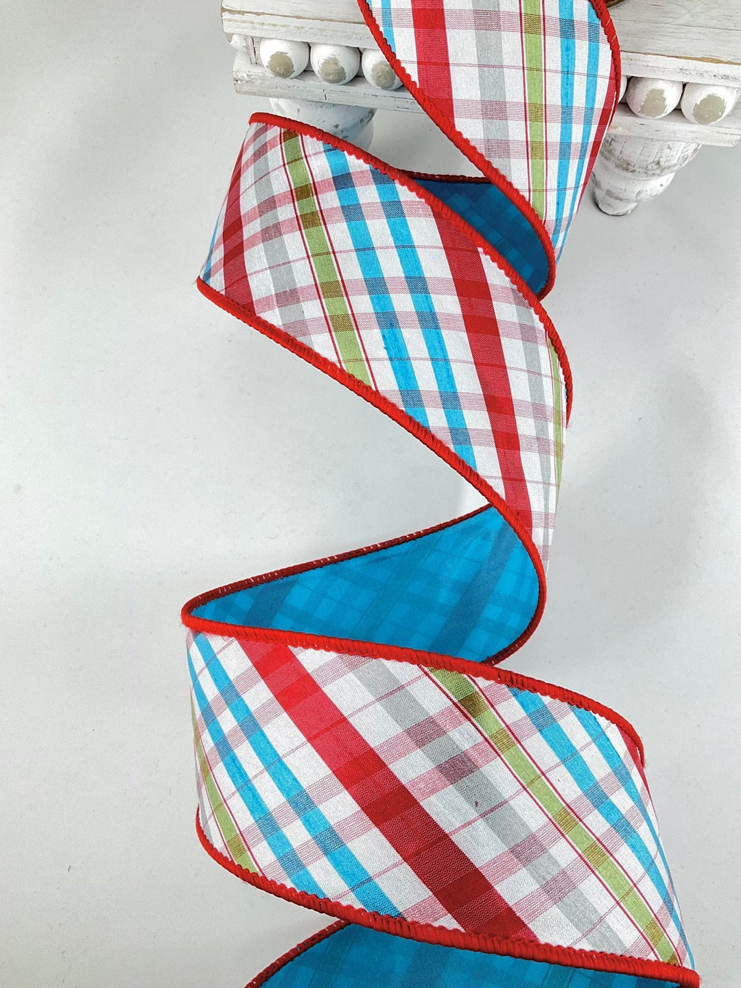 Red, Turquoise & Apple Wired Taffeta Ribbon - 2.5 - Greenery Market5609W-035-63E