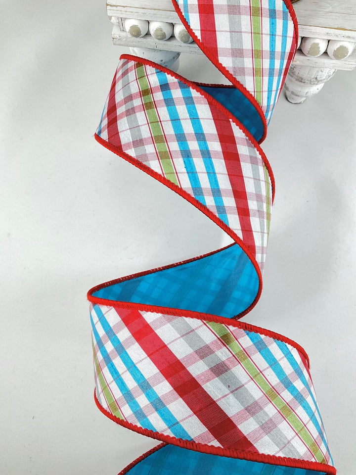 Red, Turquoise & Apple Wired Taffeta Ribbon - 2.5 - Greenery Market5609W-035-63E