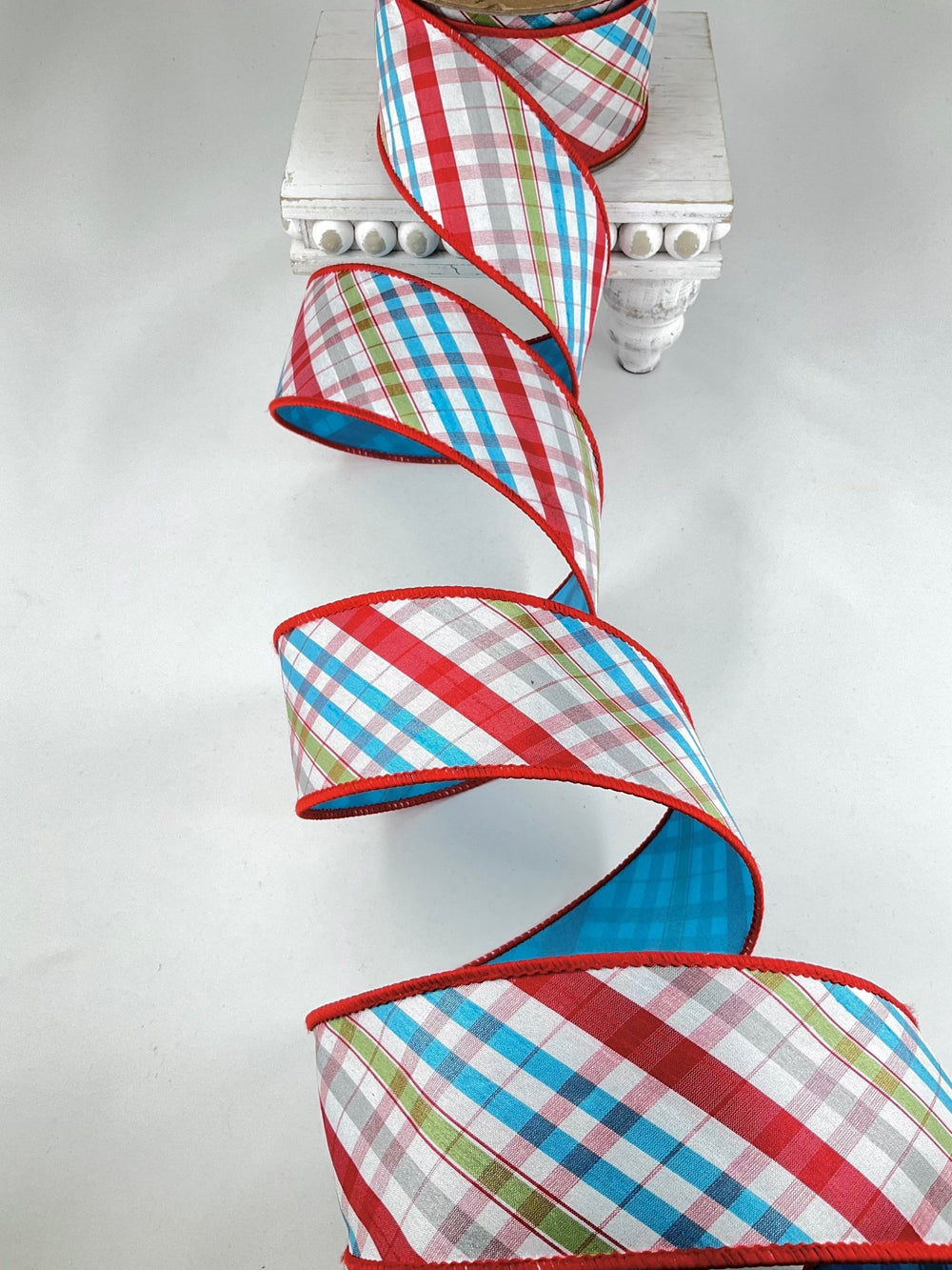 Red, Turquoise & Apple Wired Taffeta Ribbon - 2.5 - Greenery Market5609W-035-63E