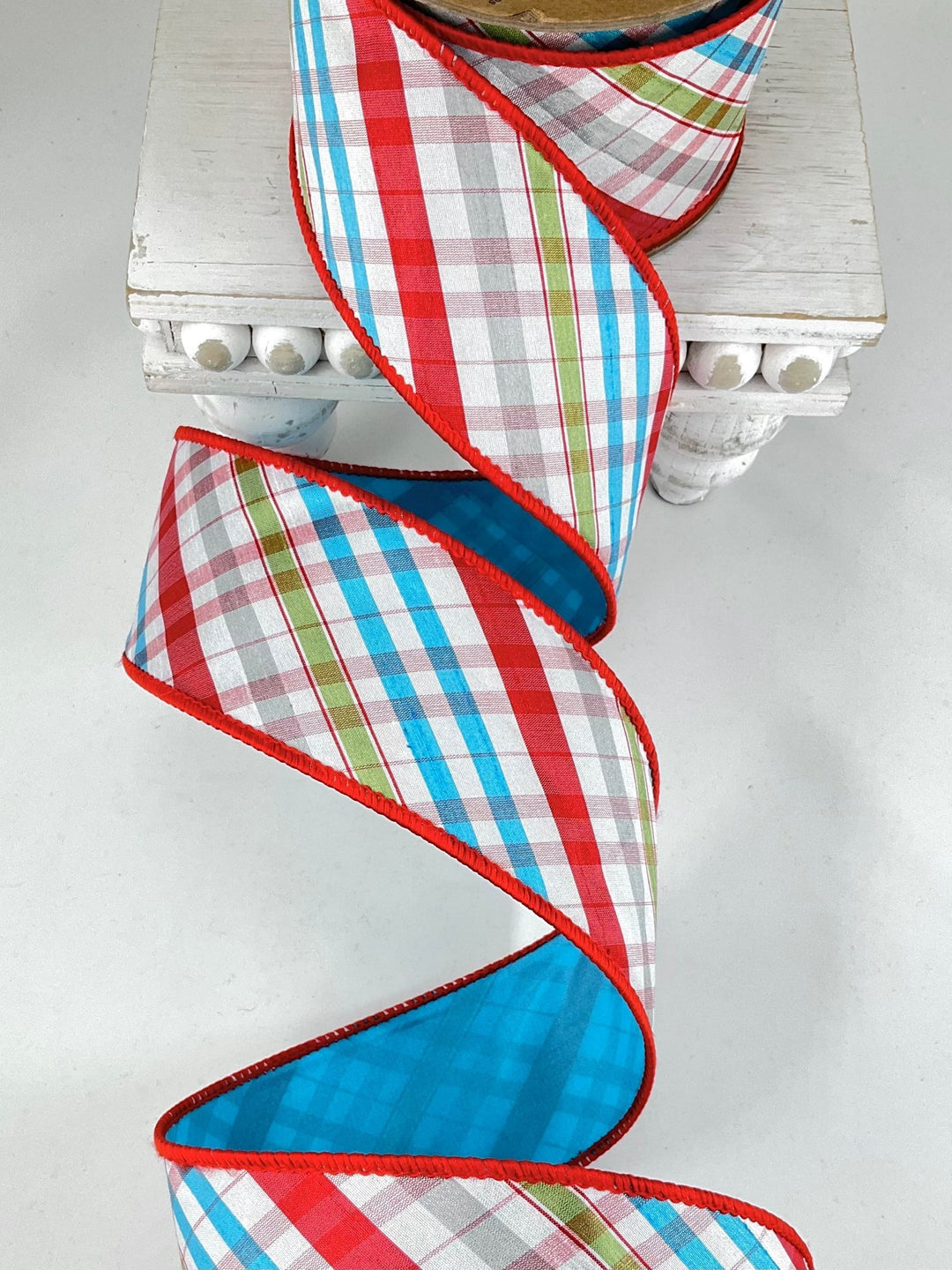 Red, Turquoise & Apple Wired Taffeta Ribbon - 2.5 - Greenery Market5609W-035-63E