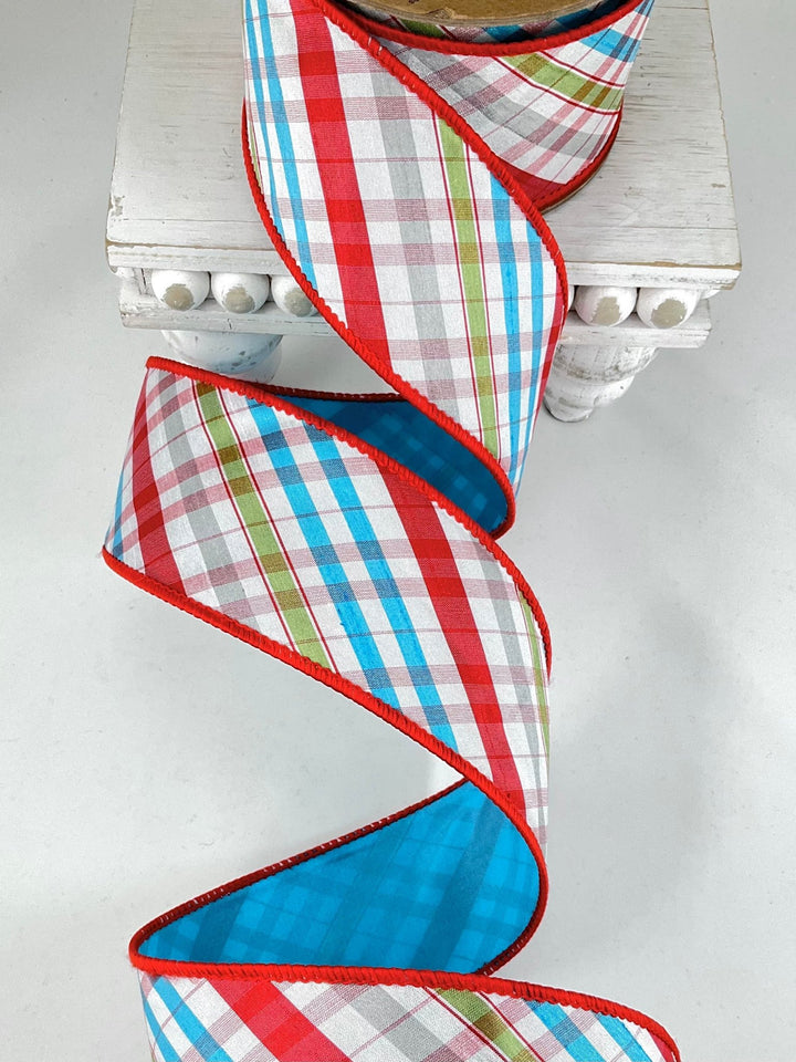 Red, Turquoise & Apple Wired Taffeta Ribbon - 2.5 - Greenery Market5609W-035-63E