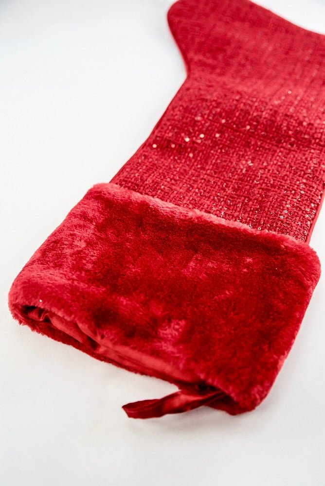 Red Tweed Sequin Fur Stocking - 25" - Greenery MarketChristmas Stockings258116