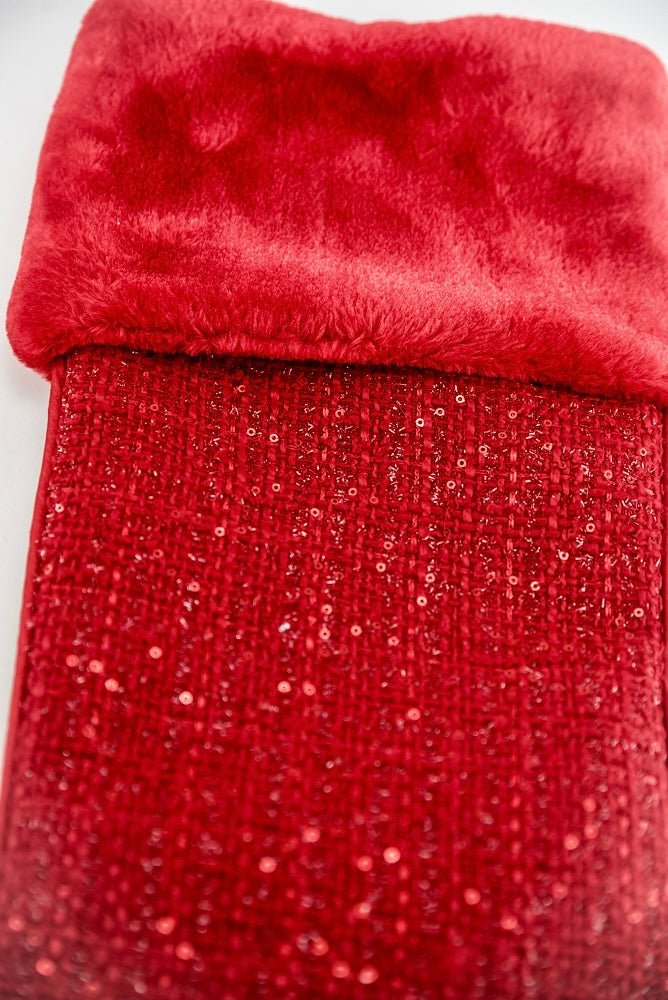 Red Tweed Sequin Fur Stocking - 25" - Greenery MarketChristmas Stockings258116