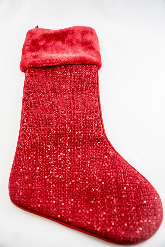 Red Tweed Sequin Fur Stocking - 25" - Greenery MarketChristmas Stockings258116