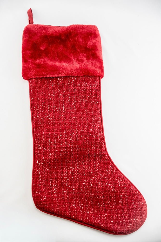 Red Tweed Sequin Fur Stocking - 25" - Greenery MarketChristmas Stockings258116