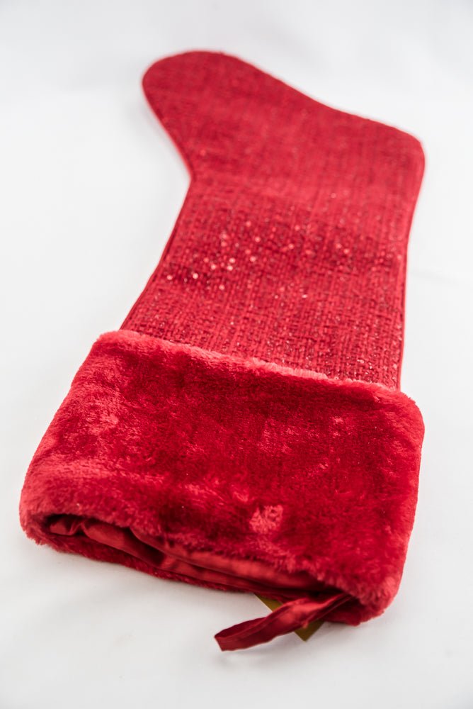 Red Tweed Sequin Fur Stocking - 25" - Greenery MarketChristmas Stockings258116