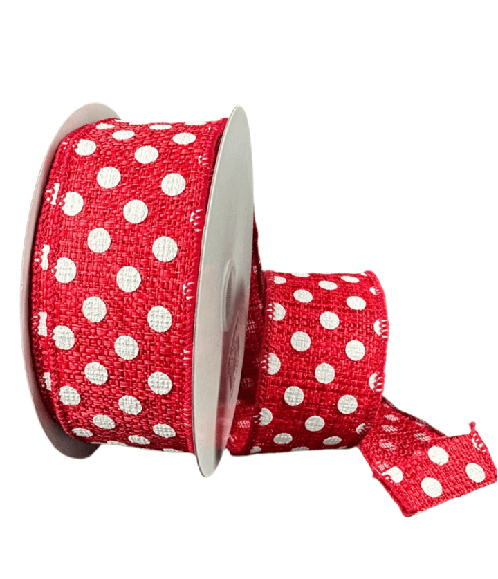 Red Tweed With white dots wired ribbon 1.5" - Greenery MarketWired ribbon41505 - 09 - 12