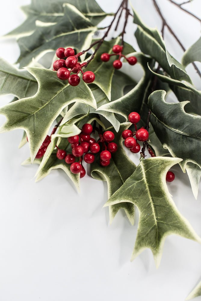 Red Variegated Holly Spray With Berries - 31" - Greenery MarketXHS530-VG/RE