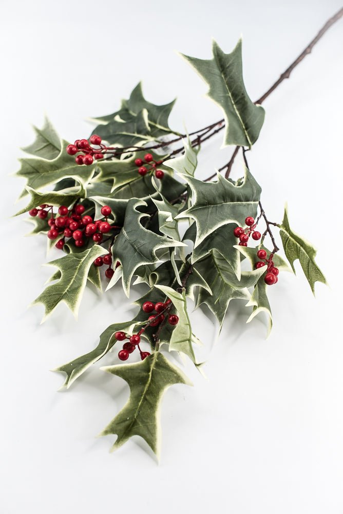 Red Variegated Holly Spray With Berries - 31" - Greenery MarketXHS530-VG/RE