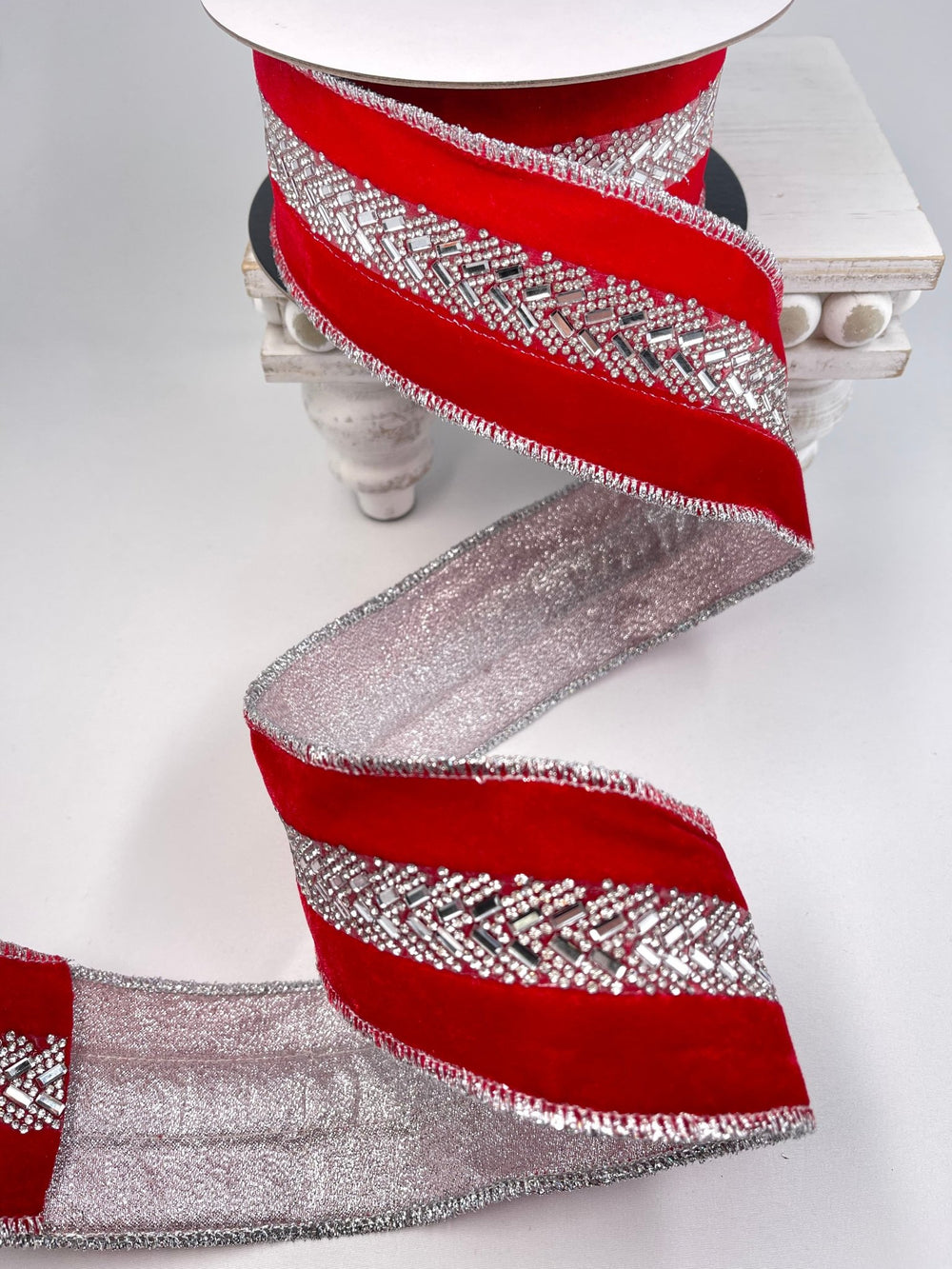 Red velvet and diamond jeweled ribbon 2.5” - Greenery MarketMTX74564 RED