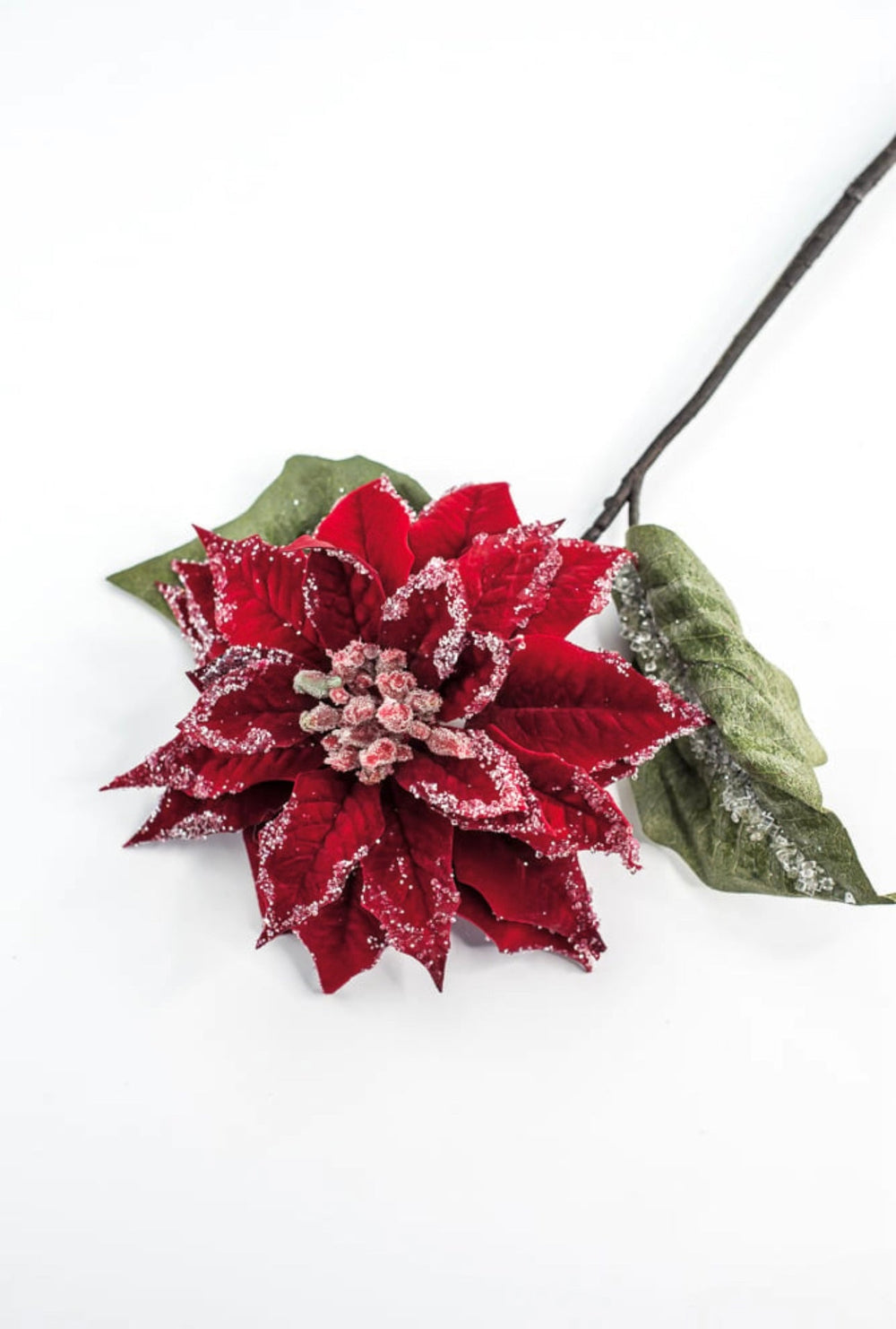 Red velvet iced poinsettia stem - Greenery MarketMTX74542 RED