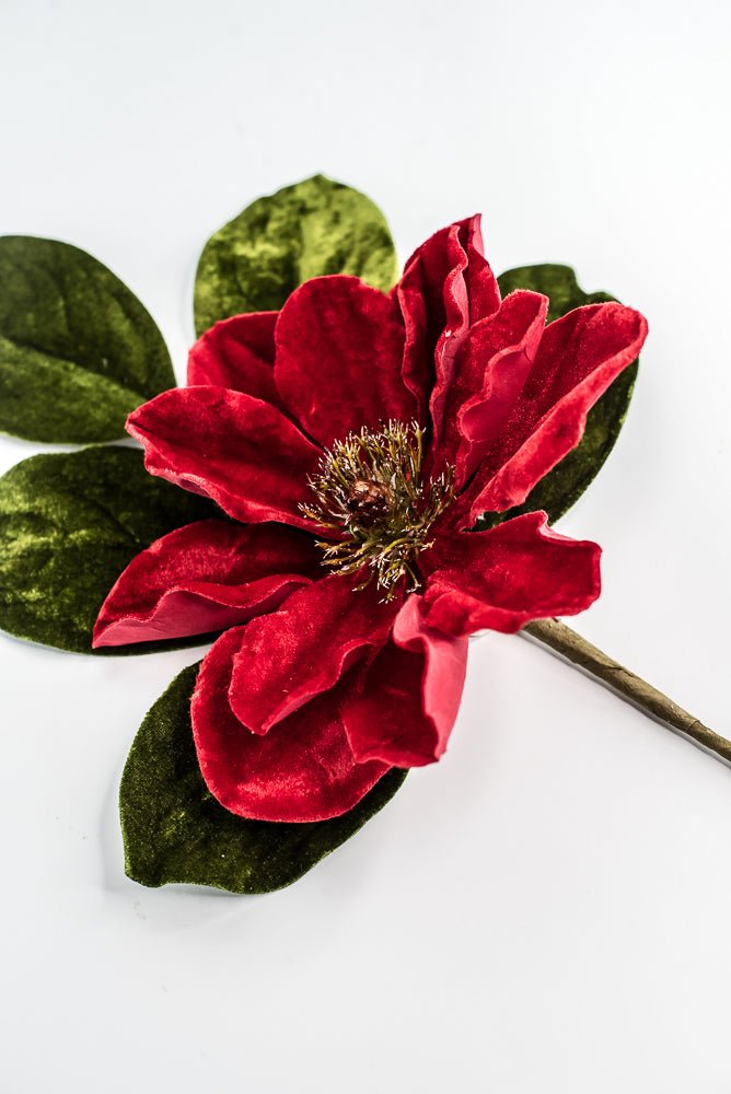 Red Velvet magnolia and leaf pick - Greenery MarketXf537 - rg