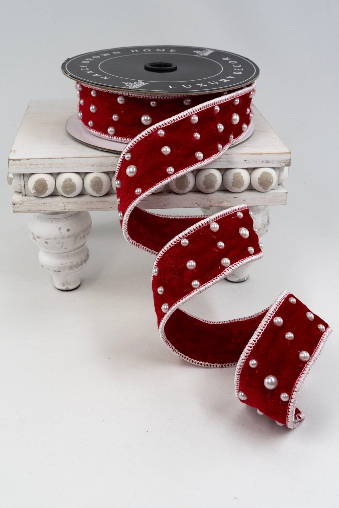 Red Velvet & Pearl Wired Ribbon - 1.5" - Greenery Market25-B375-R