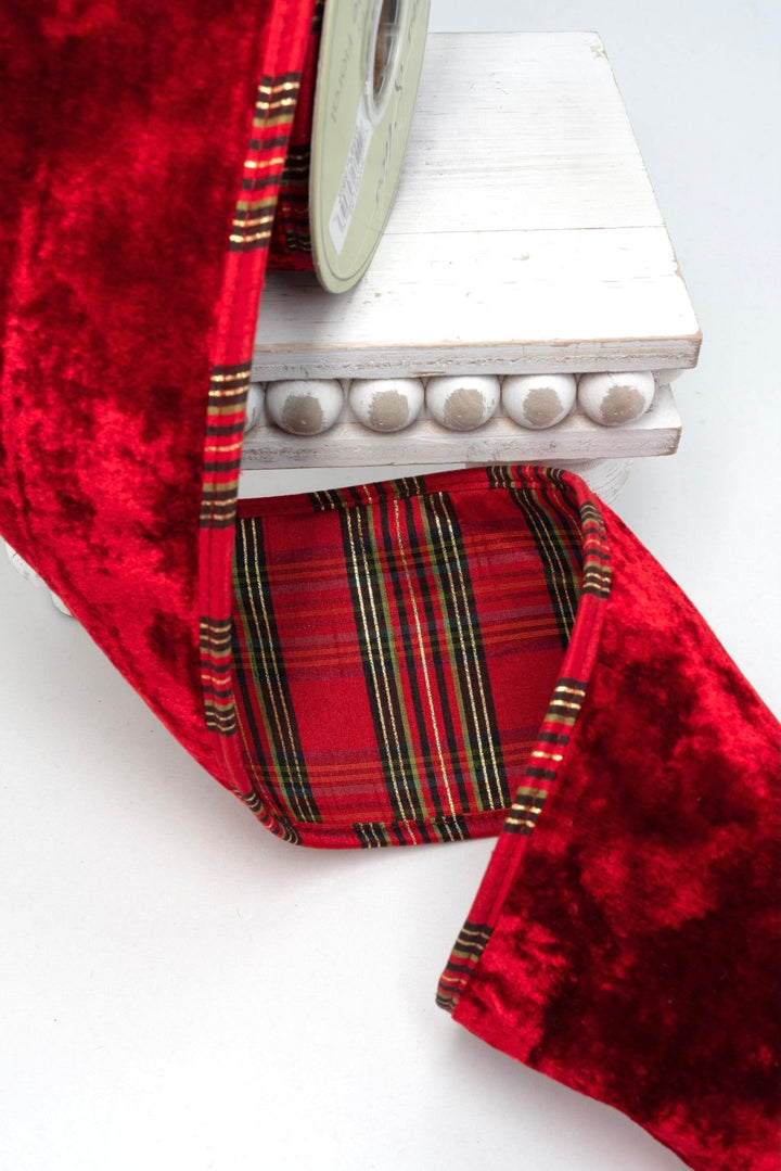 Red Velvet Plaid Ribbon - 4" - Greenery MarketRW6841-RE
