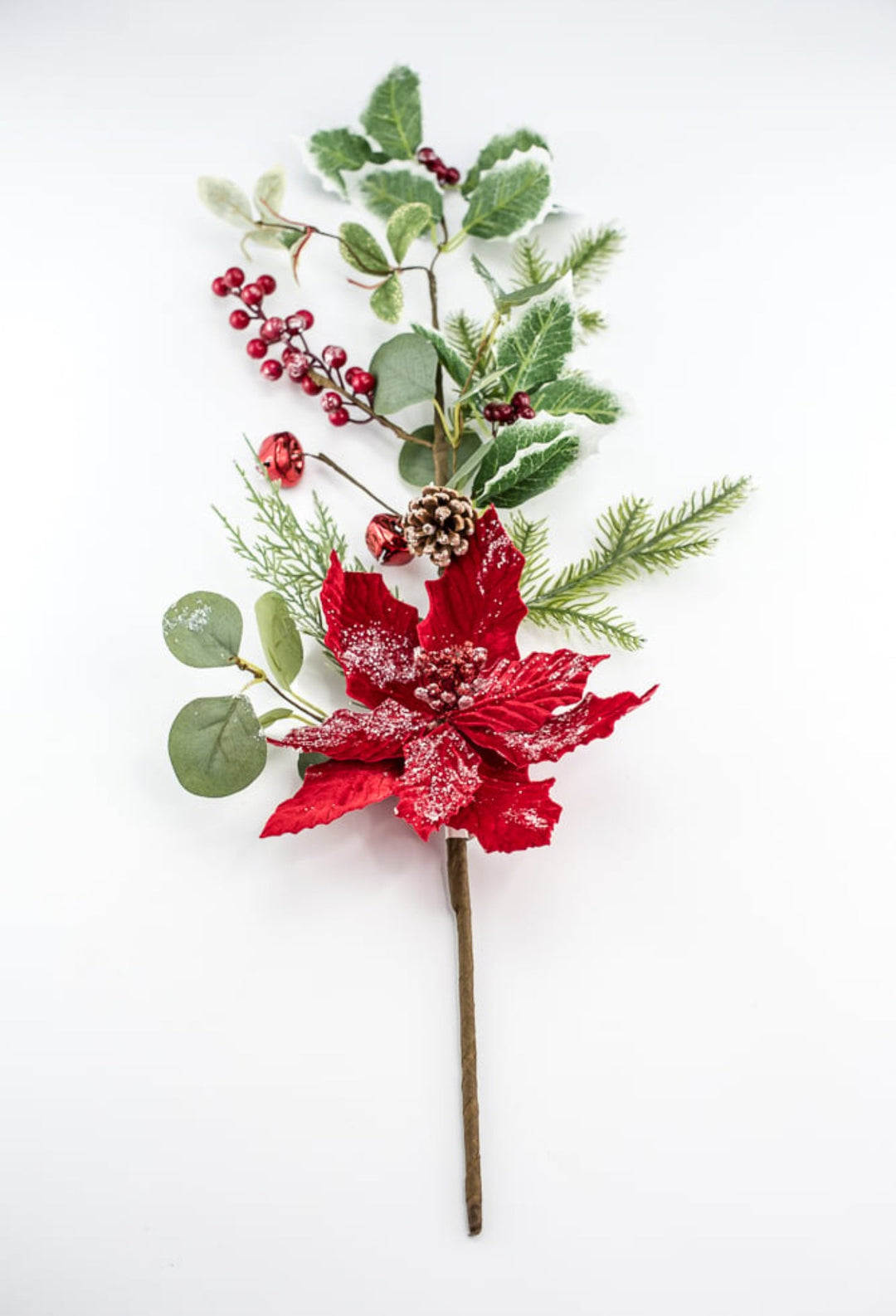 Red velvet poinsettia spray with holly - Greenery MarketWinter and Christmas83982